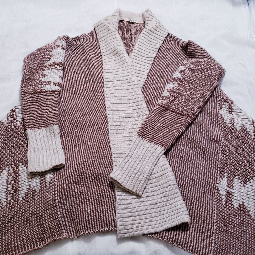 BB Dakota Wool Blend Brown White Knit Cardigan Southwest Aztec - Picture 2 of 8